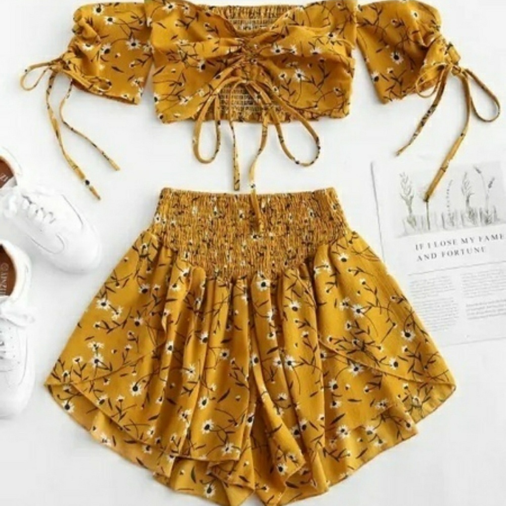 A cute brand new never used crop top and shorts